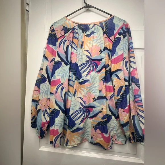 Sundance Canary Isles Top Blouse Top L Cotton Tropical Palm Hawaiian - Picture 8 of 8